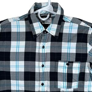 Ezekiel Mens Plaid Button Down Shirt Black Blue White Size Medium